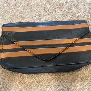 Pour La Victoire Striped Black & Tan Clutch - Never Worn!